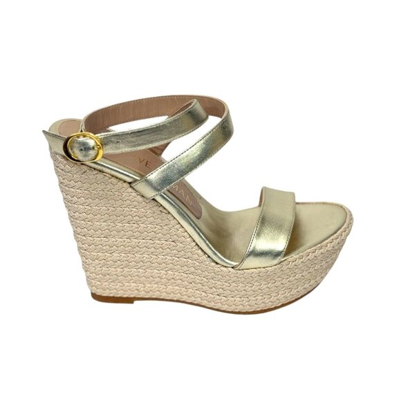 Stuart Weitzman NWOT Alex Platform Wedge Sandals Woven Raffia Gold Size 6.5 - Picture 1 of 14